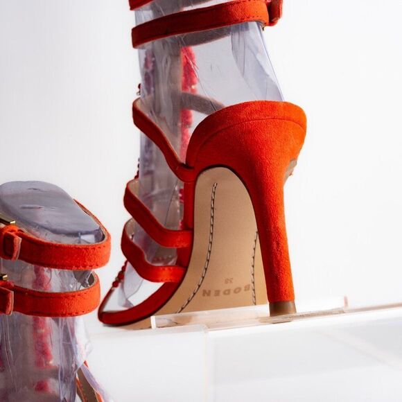 Boden Womens sandals Heels Orange Suede Beaded Open Toe US 7 EU 38 NWD - Picture 11 of 12